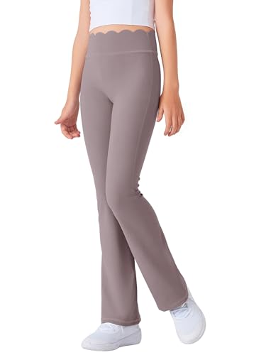 Girls Flared Pants Scallop Waist Yoga Pants Workout Running Leggings