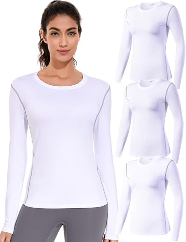 WANAYOU 2-3 Pack Women's Compression Shirt Long Sleeve Dry Fit Workout Tops Breathable Undershirt Running Athletic Base Layer
