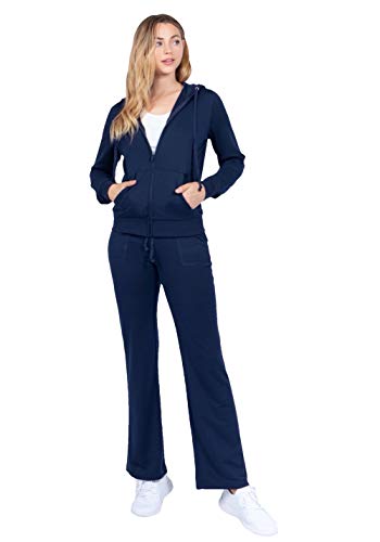 ClothingAve. Women's 2 Piece Sweatsuit/Tracksuit Set | Cozy, Moisture Wicking Loungewear Essential Frech Terry Set - Navy Medium