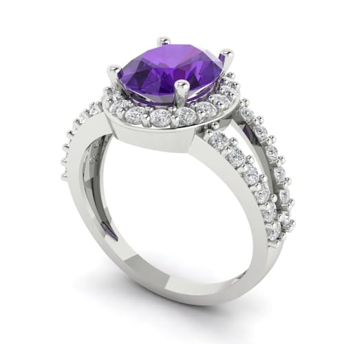 Clara Pucci 2.6 tcw Oval Cut Engagement Ring for Women, 14K Solid Gold, White Gold, Solitaire with Accents Natural Amethyst Bridal Anniversary Promise Ring2