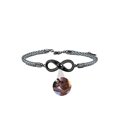 Pulsera de infinito con foto personalizada para hombres, mujeres, niñas, niños, proyección de imagen, pareja, pulsera de cuerda de cuero trenzado, pulsera ajustable, regalo de joyería, síntesis