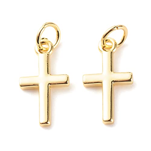 Image of KitBeads 10pcs 18K Real Gold Plated Cross Charms Brass Jesus Dangle Charm Mini Christ Crucifix Pendants for Jewelry Making Necklace Earrings Bulk
