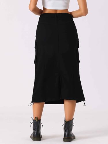 Allegra K Cargo Skirt for Women Y2K Adjustable Back Slit High Waist Casual A-Line Midi Jean Skirt3