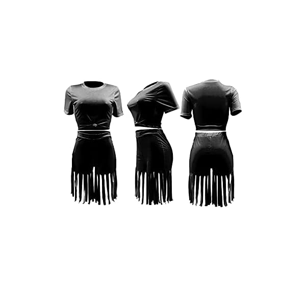 Two-Piece-Outfits-for-Women-Casual-Short-Sleeve-and-Tassel-Bodycon-Shorts-Sexy-Clubwear-Tracksuit-Set ThusFur Womens Summer Casual 2 Piece Black Outfit Short Sleeve Shirt Bodycon High Waist Shorts Set Sportswear Tracksuit with Tassel Size XX-Large