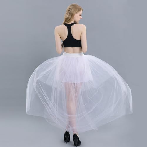 Womens Elastic Waist High and Low Tulle Long Skirt Multilayered Mesh Overskirt Tutus Skirts for Wedding Evening Party White3