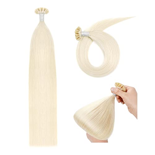 Extensions de cheveux Naturel kératine 35cm Remy Cheveux Humain Pre Bonded U Tip Hair Extensions (50g #60 Blond Platine)