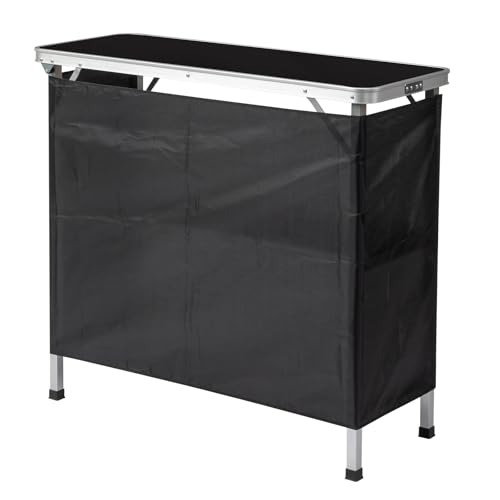 Pinikuyiro Outdoor Folding Camping Table Portable Bar Tables, Tradeshow Podium Table for Indoor, Outdoor, Party, Picnic, Exhibition, Includes Carrying Case, Storage Shelf and Black Skirt (Black)