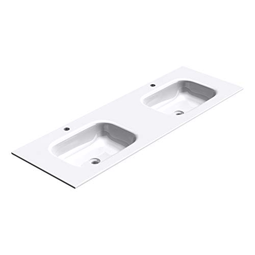 doporro Lavabo da Incasso 120 cm Doppia Vasca in Marmoresina Bianco Lucido, Lavabo Bagno Integrale...