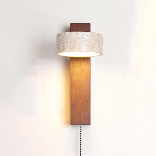 Industrial Pull Cord Wall Light - Yellow Travertine Lamp for Bedroom & Stairway Ambiance