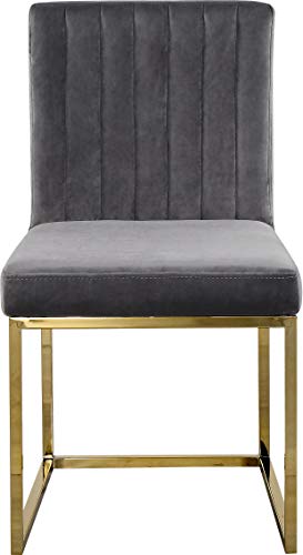Meridian Furniture Giselle Collection Modern | Contemporary Velvet Upholstered Dining Chair With Durable Metal Base, Set Of 2, 18" W X 22" D X 32" H, Grey #TOP2