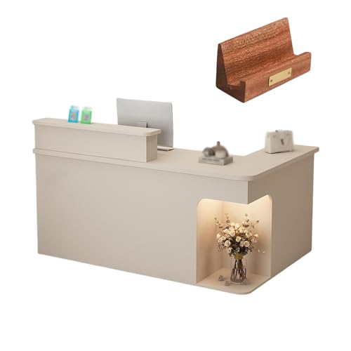 モダンな受付テーブル、LEDランプ、広いデスクトップ、ロック付き引き出し、大容量ロッカー、応接室、会議室、ロビー用(B,RIGHT_140X55X90CM)