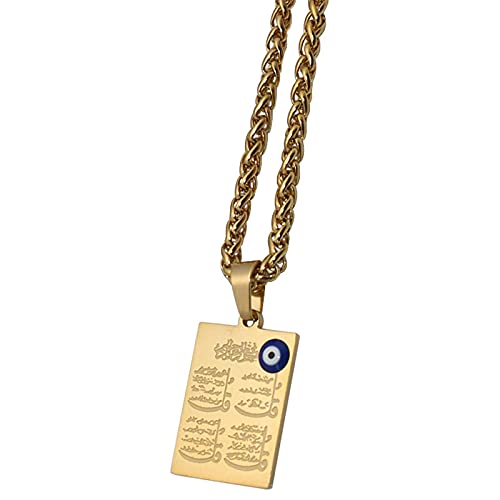 Muslim Allah Four Gul Sura Turkish Evil Eye Stainless Steel Pendant Necklace Charm Islamic Quran Gift, Stainless Steel