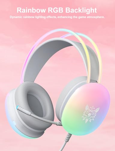 ONITOON Gaming Headset with Microphone, RGB Rainbow Lighting, PC Wired Lightweight Gaming Headphones for PS4/PS5/Laptop/MAC, 3.5mm Audio Over Ear Headphone, Stereo Surround Sound, Self-Adjusting Headband - Image 3