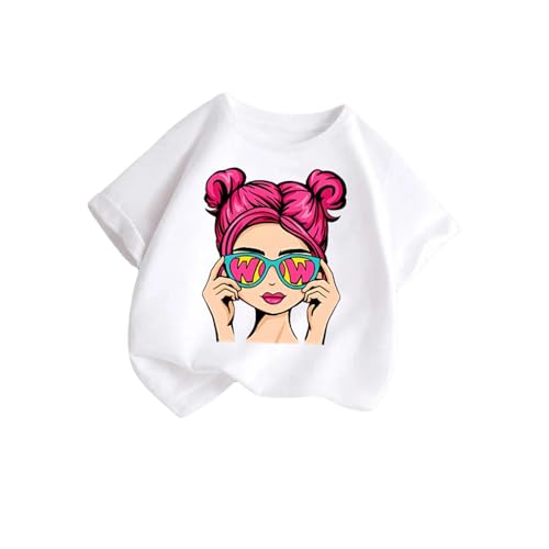 XINYUNZU Mädchen T-Shirt Baumwolle Rundhals Mode Tee Shirt Casual Cute Top Sommer Kuschel Oberteile Kurzarm Kleidung Kinder Outdoor Freizeit T-Shirts für Mädchen Outlet Angebote Weiß 6 Jahre