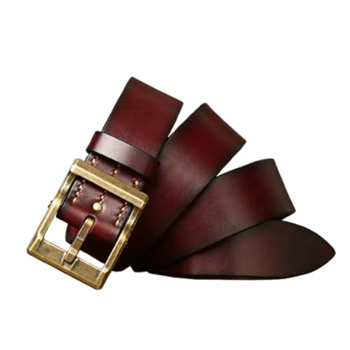 Mens Full Hide Leather Belt with Antiqued Solid Brass Square Buckle,Handmade Cowhide Strap 5mm Thicken 3.9cm Wide2