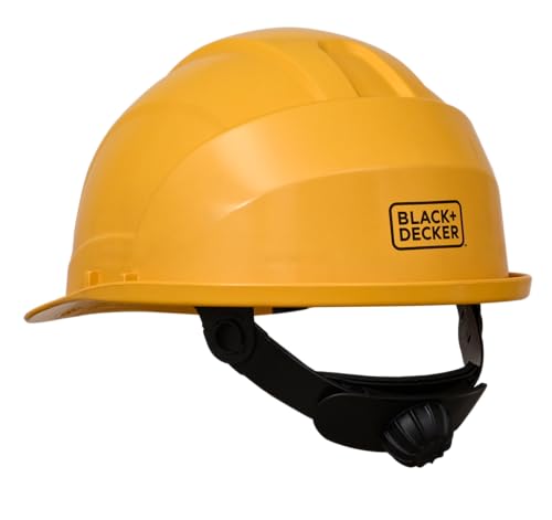 Image of BLACK + DECKER Thermostatic Safety Helmet for Construction & Outdoor Activities | Adjustable Chin Strap & Rachet Type Adjustment | Lightweight, Comfortable & Durable Hard Hat | Yellow | BXHP0226IN-Y