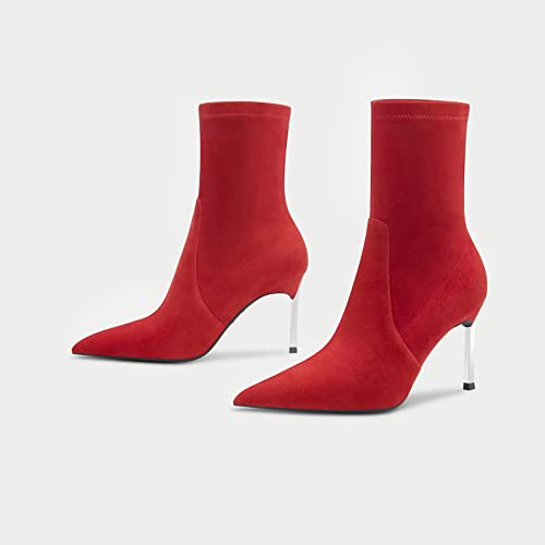Castamere Women Stiletto High Heel Close Pointed Toe Ankle Boots Short Bootie Slip-on Office Clear Classic Boots 3.3 Inches Heels2