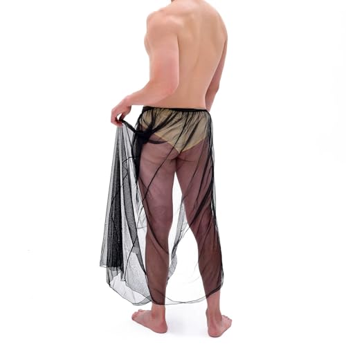 Mens Sexy Pajamas Black Lace Skirt Underwear,See Through Lace robe Night Shirt Sissy Lingere For Men3