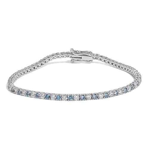 Haus of Brilliance 14K White Gold 4.0 Cttw Alternating White and Blue Lab Grown Diamond Tennis Bracelet - 7" inches