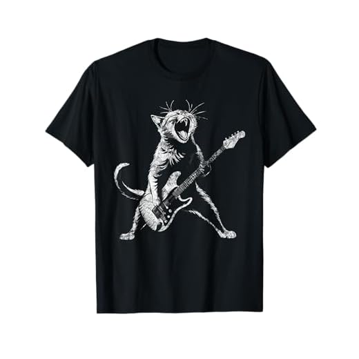 Retro divertido guitarra gato rock gato tocando guitarra Camiseta