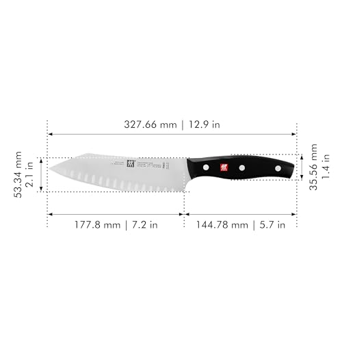 Image of ZWILLING Twin Signature 7-inch Hollow Edge Rocking Santoku Knife, Razor-Sharp, Made in Company-Owned German Factory with Special Formula Steel perfected for almost 300 Years, German Knife