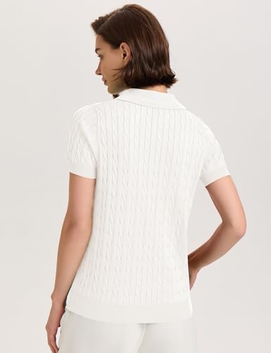 Image of Micoson Womens Short Sleeve Sweater Tops Lapel V Neck Polo Shirts 2026 Summer Cable Knit Loose Blouse Business Casual Outfits