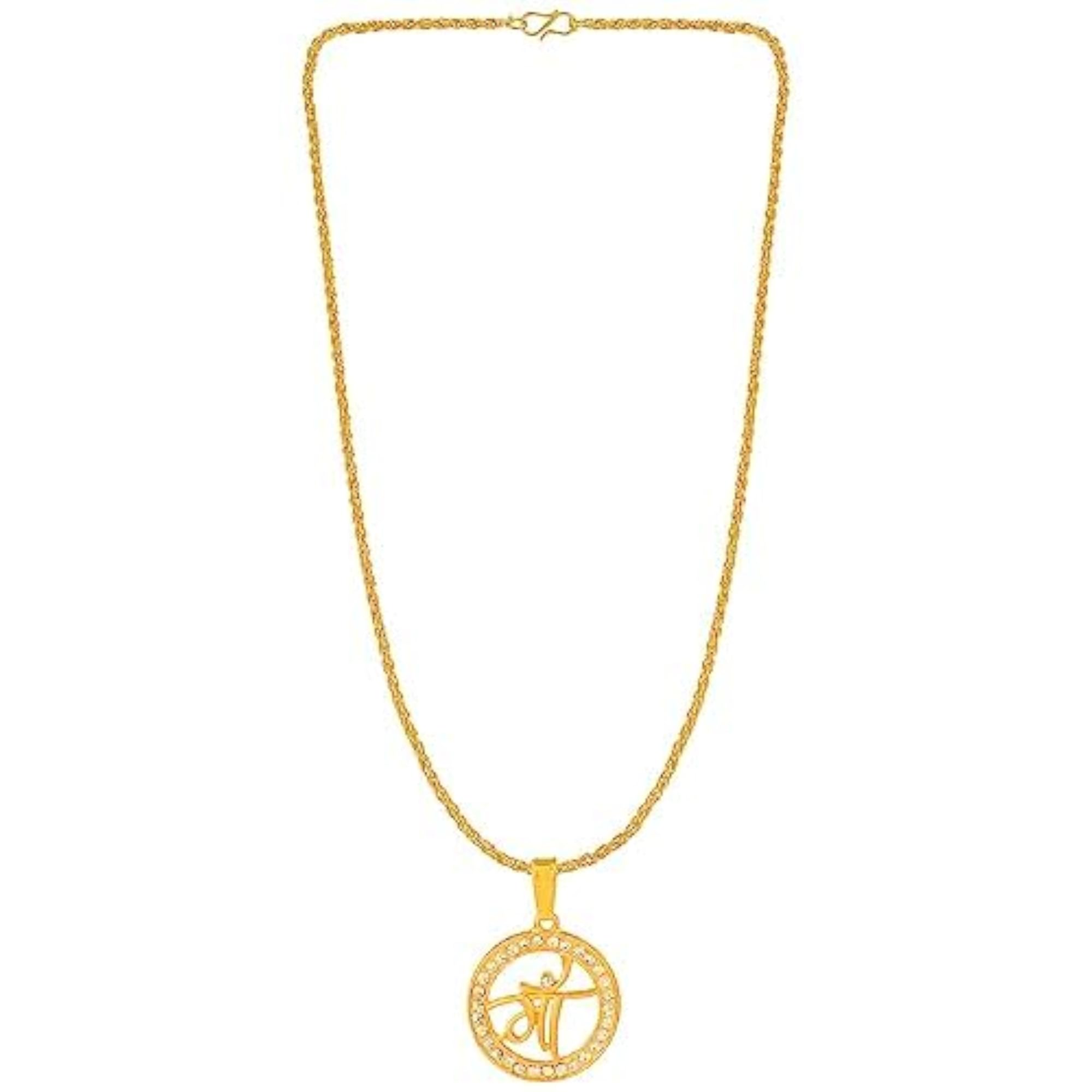 Gold Plated Maa Pendant Twisted Design Neck Chain
