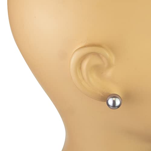 LaTisoro Light Grey 925 Solid Sterling Silver Faux Pearl Stud Earrings - 12mm Round Ball Hypoallergenic Jewelry2