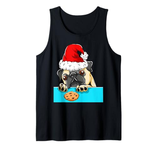 Perro Pug con sombrero de Papá Noel diseño de Navidad Camiseta sin Mangas
