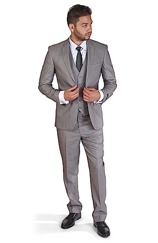 Azar Slim Fit 3 Piece Silver Suit2