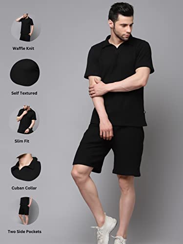 Image of Rigo Cotton Blend Waffle Knit Self Textured Co-Ord Set For Men's|Night Suit Set|Lounge-Wear Pajama Set|Night Wear, Beach Wear, Vacation Wear