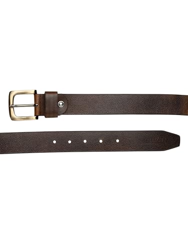 Image of MISTERCRAFT Men's Genuine Leather Casual Belt | Brown Handed Milled Textured | Durable Pin Buckle | Adjustable Waist | Ideal for Jeans, Chinos & Formal Wear | Gift for Men