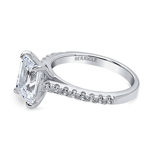 BERRICLE Sterling Silver Solitaire Engagement Promise Rings for Her, 2.6 Carat Emerald Cut Cubic Zirconia CZ Ring3
