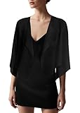 Urban CoCo Women's Chiffon Shrug Cardigan Open Front 3/4 Sleeve Drape Irregular Hem Bolero Summer Cover Up(M,Black)