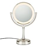 Conair Reflections 3-Way Touch Control Lighted Makeup Mirror, 1x/8x magnification, Satin Nickel