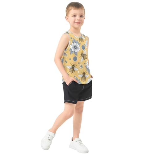J JOYSAY Flower Bee Yellow Boys Tank Top Sleeveless Muscle Shirts Quick Dry Active Sport Workout Kids T-Shirts 3-15T4