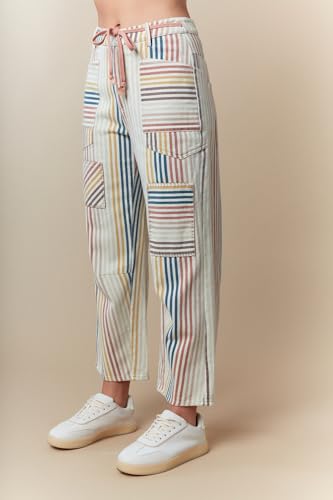 Hey Sweetie Women's Multi Pin Stripe Washed Twill Jeans – Patchwork Denim Barren Fit Vintage-Inspired Relaxed High Rise Pants2