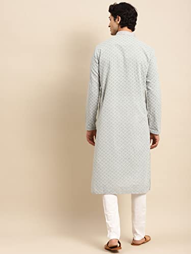 Image of Rajubhai Hargovindas Men's Chikankari Embroidered Cotton Kurta (Ches)