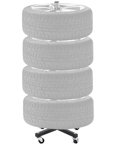VEVOR Soporte para Neumáticos con Ruedas, Soporte para Neumáticos de Acero Resistente para 4 Neumáticos con Llantas, Que Ahorra Espacio para Neumáticos, para Talleres de Garaje, 460 x 460 x 1160 mm