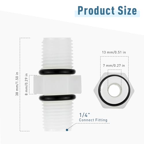 1/4-Inch to 1/4-Inch Male Nylon Pipe Connect Fitting for RO System Water Filter Plastic Hose Barb Fitting White Adapter Union Pack of 5