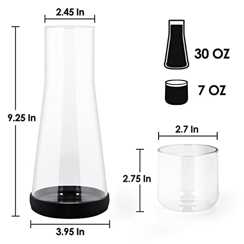 Quyimy Bedside Water Carafe with Glass,Water Carafe Set including Tumbler Glass for Nightstand Bedroom Bath,Night Clear Carafe with Cup & Black Silicone Coaster for Mouthwash,Water,Juice,(30 oz/850ml) - Image 2