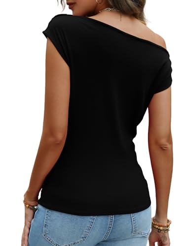 Women's Off The Shoulder Tops Ribbed Knit Ruched Asymmetrical Top Going Out Slim Fit Party Shirts4