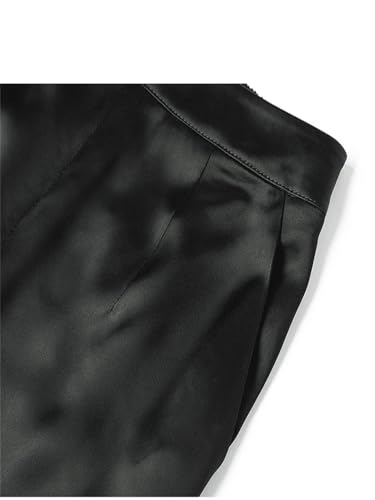 Women Solid Pockets Silk Trousers Elastic High Waist Office Loose Straight Wide Leg Pants4