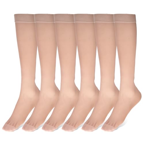 Image of Giantree 6 Pairs Black Stocking Socks, Nylon Socks for Women, Tight Sheer Socks Ultra Thin Cool See Through Calf High Silk Socks, High Elasticity Leggs Knee Highs Sheer Ankle Socks Women(Skin)