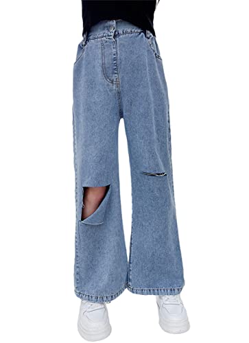 Cromoncent Girl's Elastic Waist Ripped Jeans, 4-13 Years