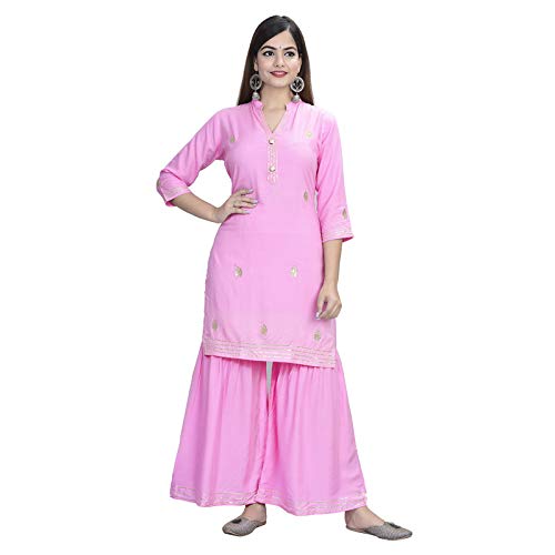 DivinityWomen's KurtaShort Sharara Pink, Rayon, L, Regular