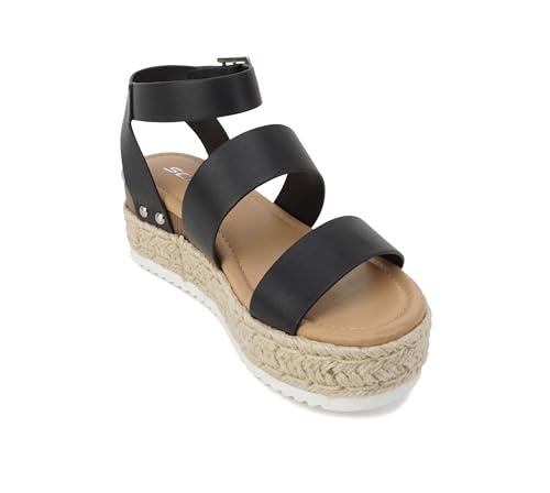 Image of Soda Bryce Espadrille Wedge Sandal with Open Toe Buckle and Ankle Strap