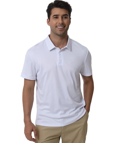 ChicCharm Men's Solid Lightweight Quick Dry Polyester Pique Polo Shirts Casual Summer Short Sleeve Golf Polo Shirts White XL