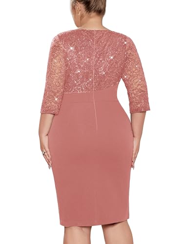 Image of MISSMAY Plus Size Lace Ruffle Cocktail Party Dress | Sequined Dress,V Neck,Ruffle Split Hem,Party Dress,Sparkle,Curvy Women,Bodycon Dress