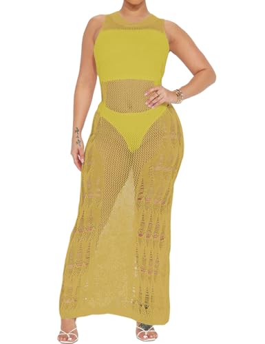 Bsubseach Bathing Suit Cover Up for Women Sexy Hollow Out Crochet Cover Up Sheer Dress Swimsuit Cover Up